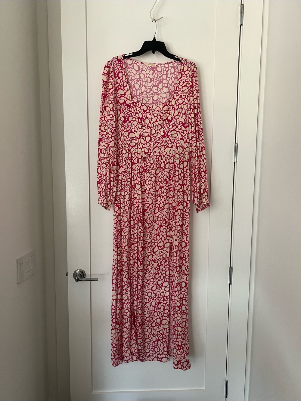 lovestitch Pink Abstract Print Maxi Dress | Long Sleeve Boho Midi Dress